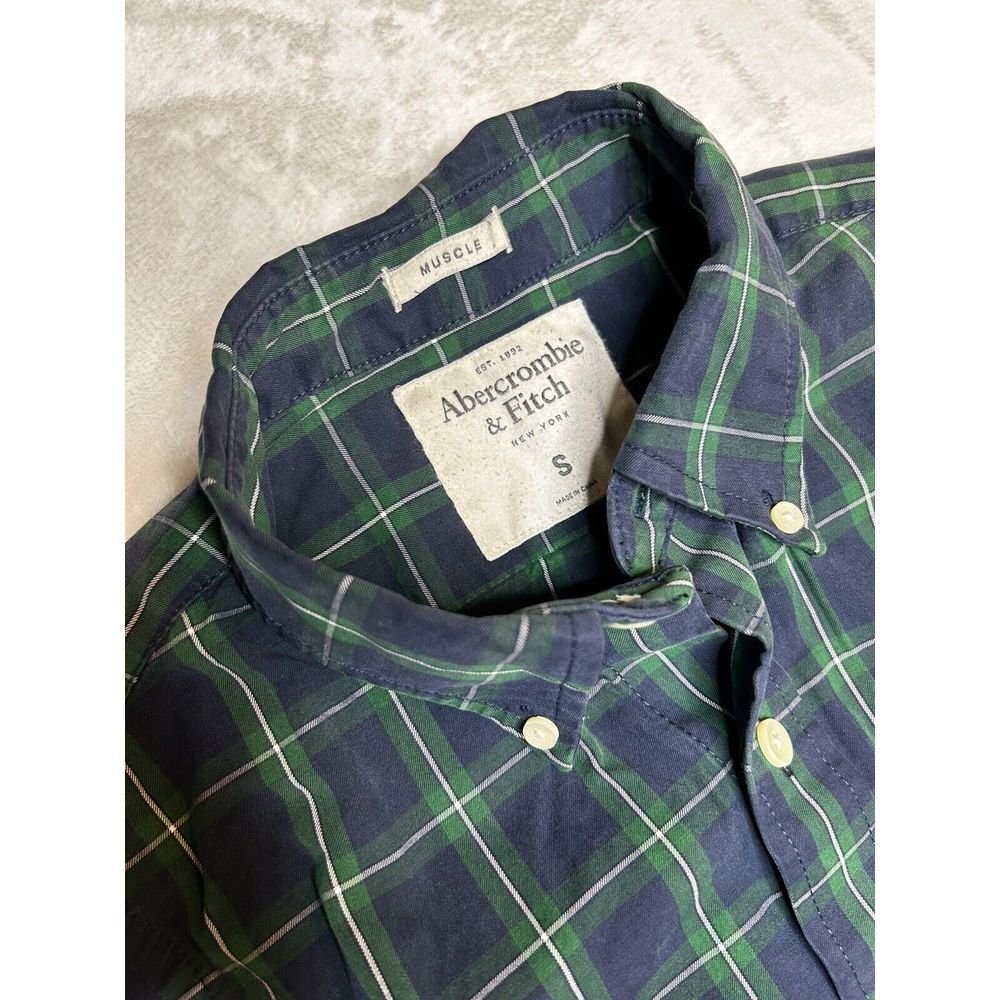 Abercrombie & Fitch Boys Small Green Blue Plaid‎ Long Sleeve Button Down Shirt